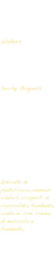 Si sposa con la grande scelta di tè l’ampia scelta di biscotti: i ghiottissimi inglesi Walkers ricchi di burro come richiede la più antica tradizione, oppure integrali per chi ama i sapori più leggeri. I Duchy Originals, provenienti dalle fattorie biologiche del Principe Carlo d'Inghilterra, preparati tradizionalmente secondo una sua personale ricetta. Infine, il Made in Italy più artigianale e tradizionale: i biscotti di pasticceria, viennesi wafers ricoperti di cioccolato fondente, waferini con crema di nocciola e fondente, selezionati da noi, per voi, presso i più qualificati laboratori di pasticceria piemontese.
